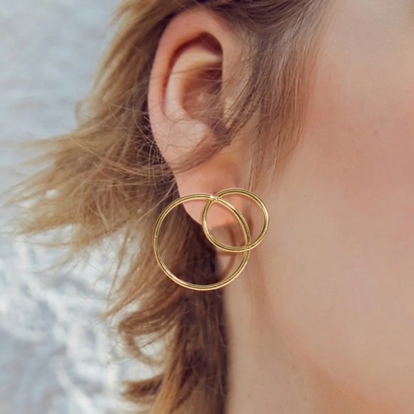 NWT Double Circle Gold Hoop Earrings - Picture 2 of 4